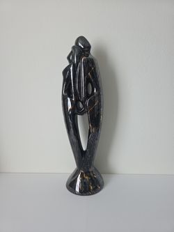 Rare Vintage Haeger Black and Gold Lovers Sculpture Pottery Ceramic