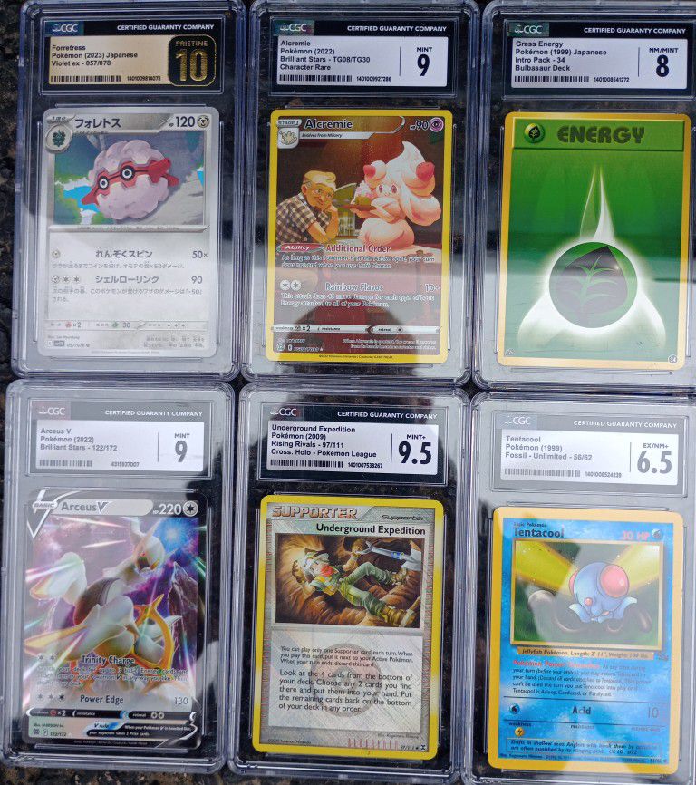 6 Pokemon CGC graded Cards, 120 Holo/Reverse, 9 EX, VMAX, Etc. NM