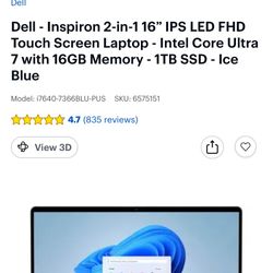 Dell - Inspiron 2-in-1 16” IPS LED FHD Touch Screen Laptop - Intel Core Ultra 7 with 16GB Memory - 1TB SSD - Ice Blue