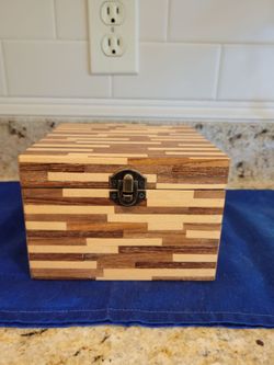 Decorative Wood Inlay Box with Brass Latch