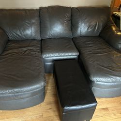 Grey Leather Couch 