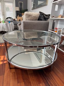 Round glass with mirror coffee table $40