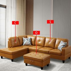 Turmeric Semi PU Synthetic Leather 3-Piece Couch Living Room Sofa Set