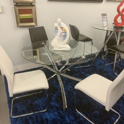 Round Glass Dining Table With 4 FREE CHAIRS Only $599