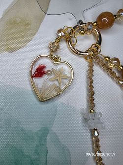 Beautiful Golden Brown phone charm, heart Sea