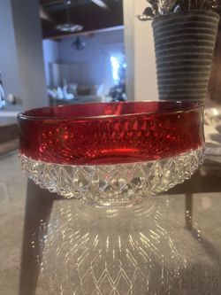 Kings Crown Indiana Glass Diamond Point Vintage 10” Ruby And Glass Deep Serving/Salad Bowl Ex Cond
