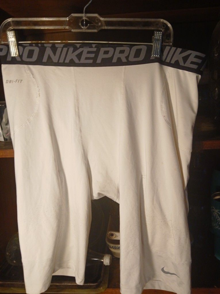 pair of white Nike Pro Dri-FIT compression shorts. 3XL