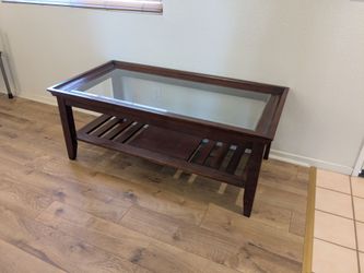 Solid Wood Coffee Table with Glass Top & Lower Shelf (50”)