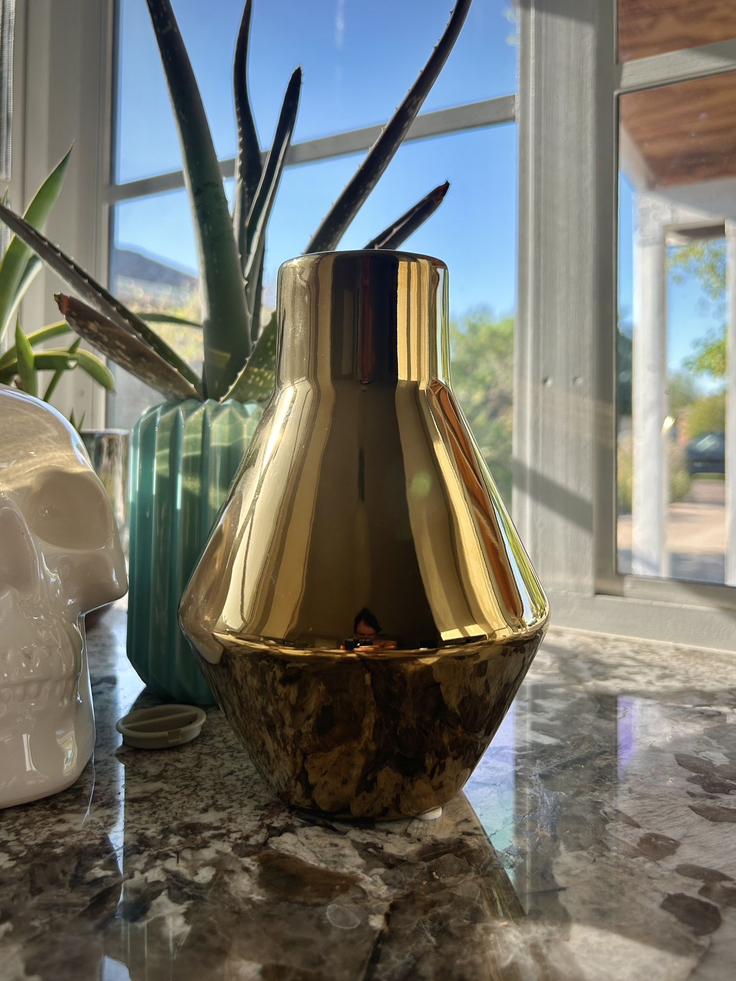 5x7 Gold Ceramic Vase Plant Pot Brass Color Decor Pottery