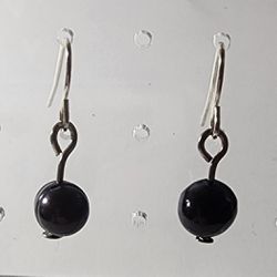 Black Freshwater Pearl And Silver Dangle Earrings