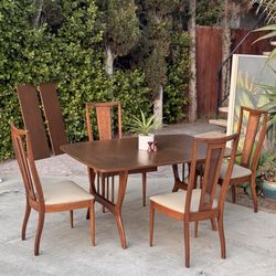 7 Pc Mid Century Modern Dining Set – Garrison Table w/ Leaves 4 Chairs