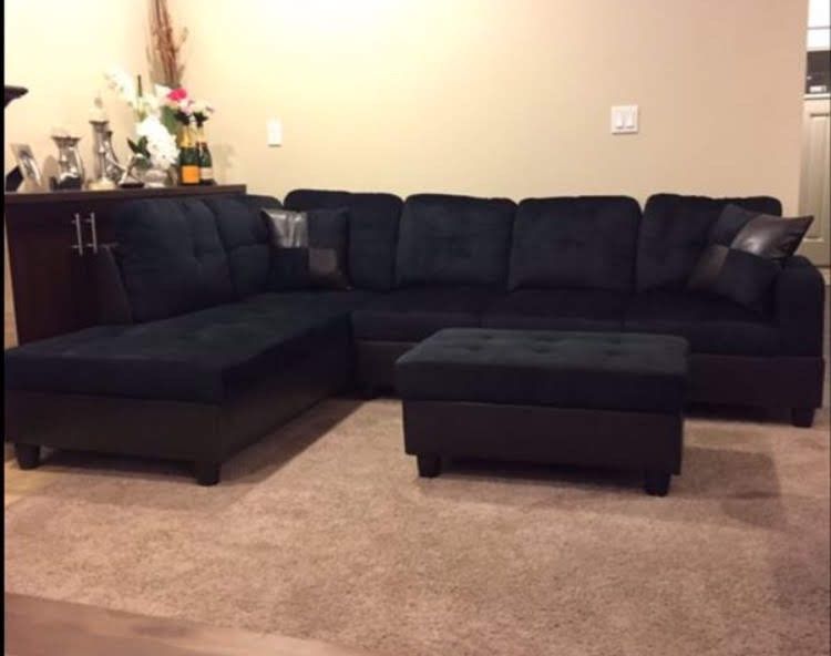 New Black Sectional Sofa Microfiber Couch With Storage Ottoman And Pillows