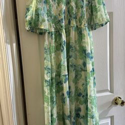 Blue, Green, and White Spring/Summer long & flowy dress