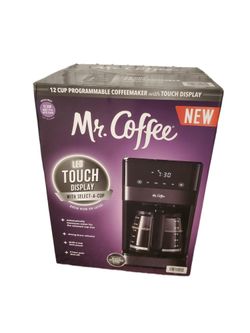 Mr. Coffee 12 Cup Programmable Coffee Maker, LED Touch Display, Black Stainless Steel Finish, Brand New Sealed