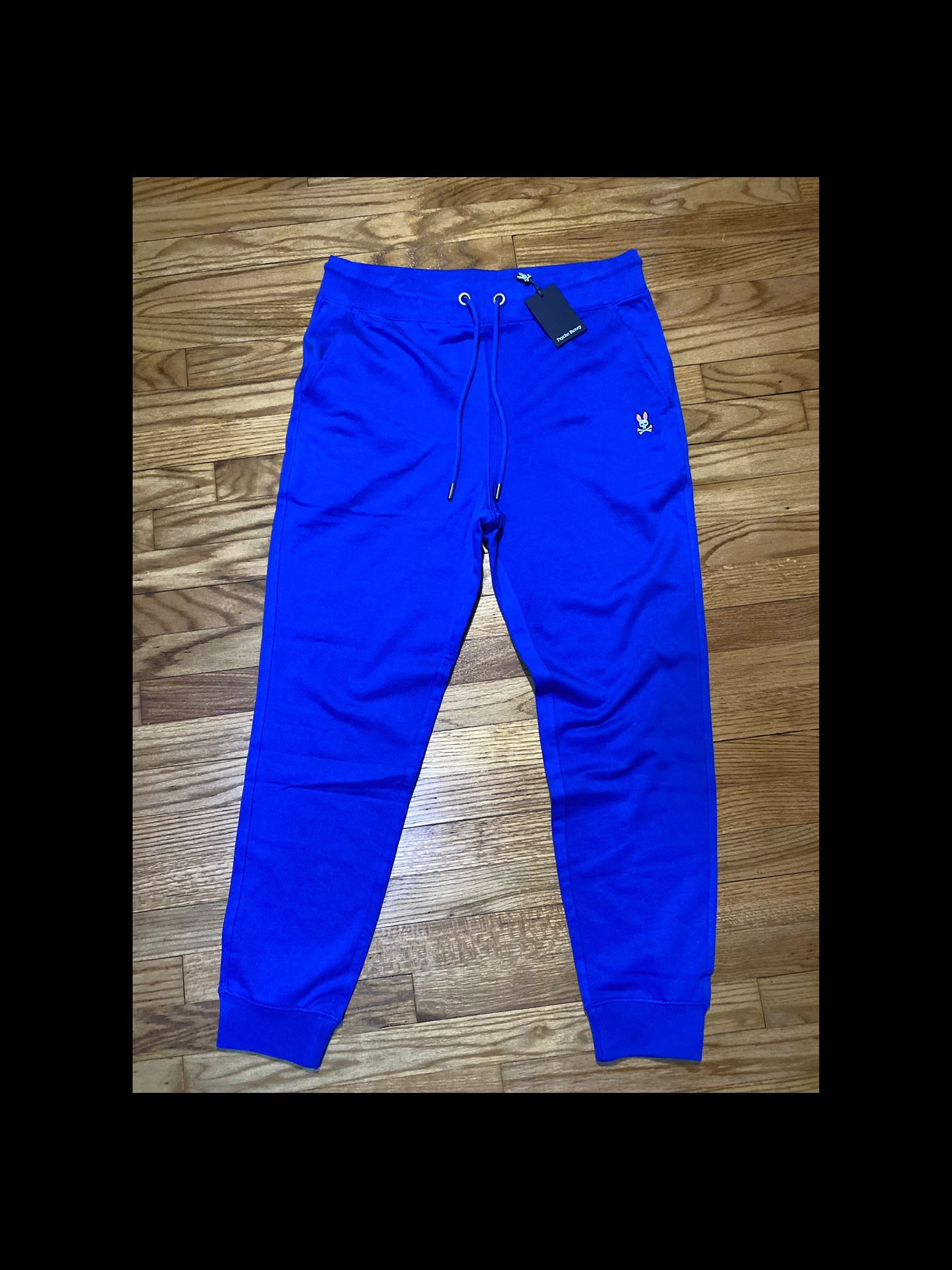 Psycho Bunny French Terry Joggers blue w Zipper Back Pocket Men’s sz L NEW!