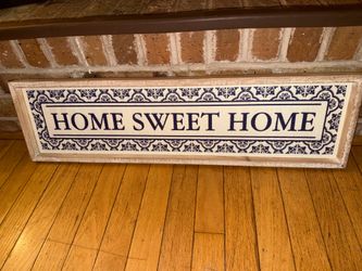 CUTE HOME SWEET HOME BLUE & WHITE WALL DECOR PLAQUE