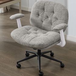 Criss Cross Chair with Flip-up Armrests, Cross Legged Office Chair with Wheels, Comfy Swivel Chair with Wide Seat for Women, Adjustable Makeup Vanity 