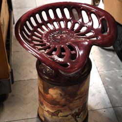 Vintage Milk Can Tractor Seat Stool - Golden State Co. Sacramento Western Horse