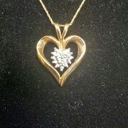 Gold And Diamond Heart Pendant Necklace