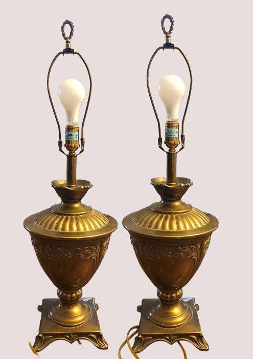 Pair Of Antique Brass Lamps. 