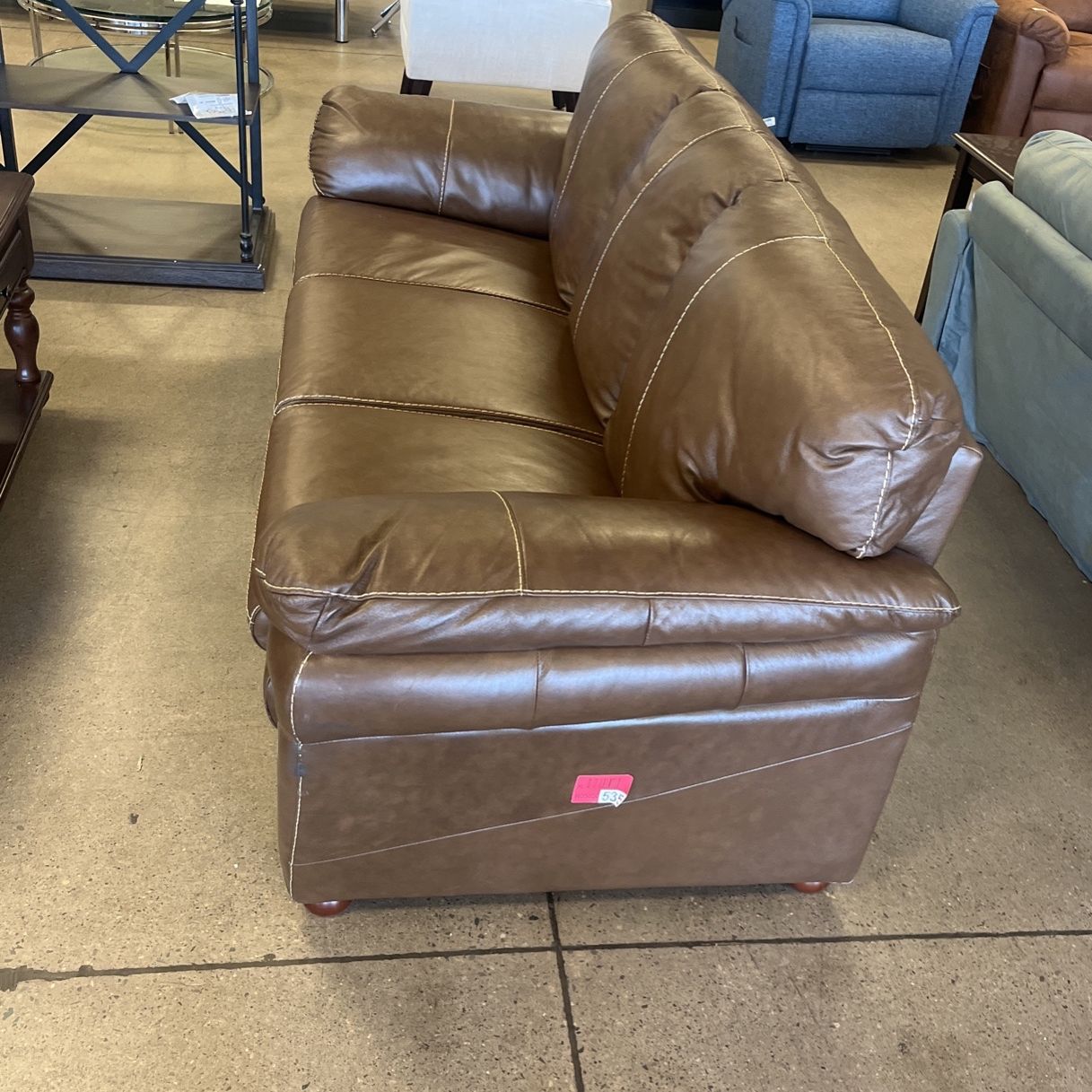 84” Genuine Leather Round Arm Sofa