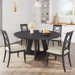47" Farmhouse Round Dining Table ,Wooden Top with Pedestal Base, black $120
