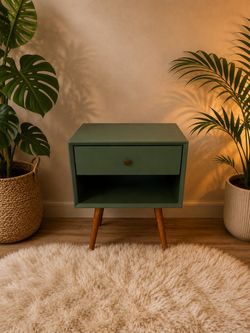 Mid-Century Modern Sage Green Nightstand