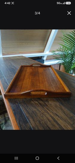 Large Vintage Wood Serving Tray with Handles (24" x 15.5") - Mid-Century Style