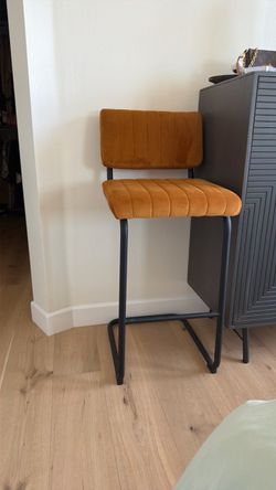 Velvet Bar Stool with Black Metal Frame