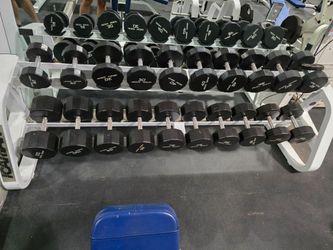Iron Grip Dumbbells 5lbs - 100lbs With two Icarian commercial grade gym storage rack Workout fitness