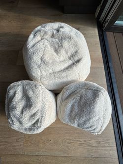 Pottery Barn Kids Cozy Sherpa Bean Bag + 2 Bean Bag Stools