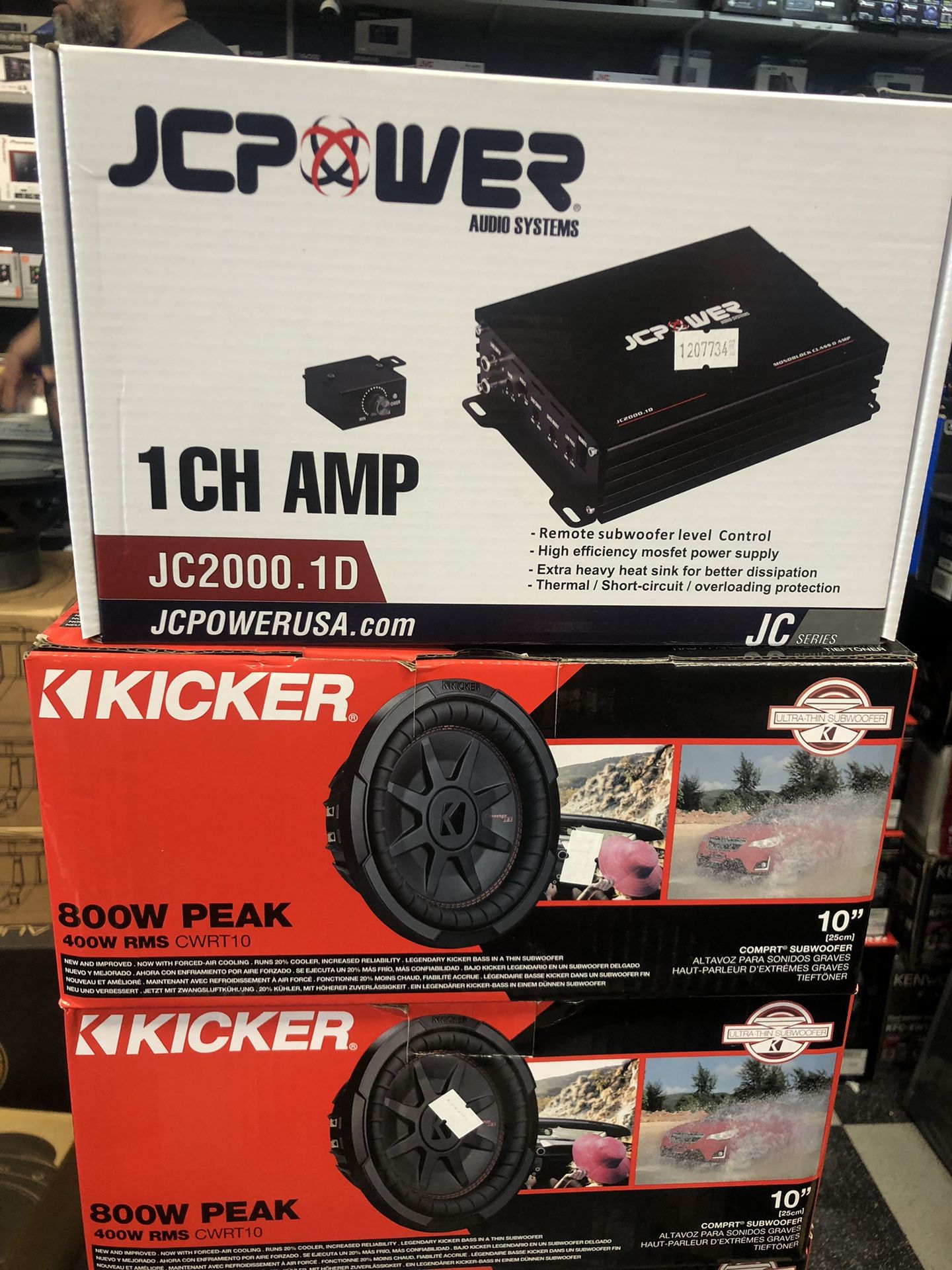 Jc Power 2000 Watts Bass Amp And Two CompRT Kicker Subs On Sale Today 