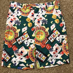 Loudmouth Bermuda Shorts Green Casinno Gambling Print Golf Pants Mens Size 32