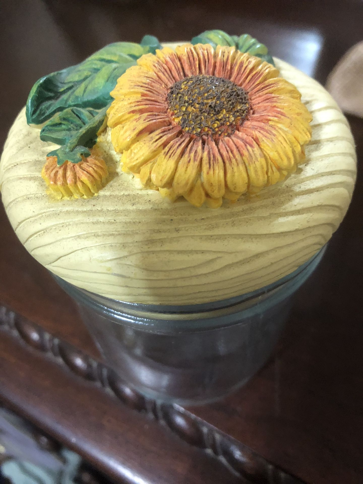 Small Glass Jar With Sunflower Lid