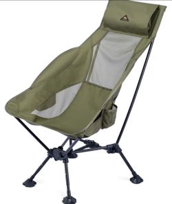 iClimb Ultralight Compact Camping Folding Beach Chair with Anti-Sinking Large Feet (Green - Triangular Frame High Back)