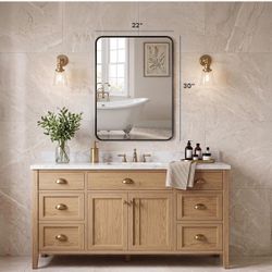 NEW 22” x 30” Black Framed Bathroom/Vanity Mirror – Sealed in Box