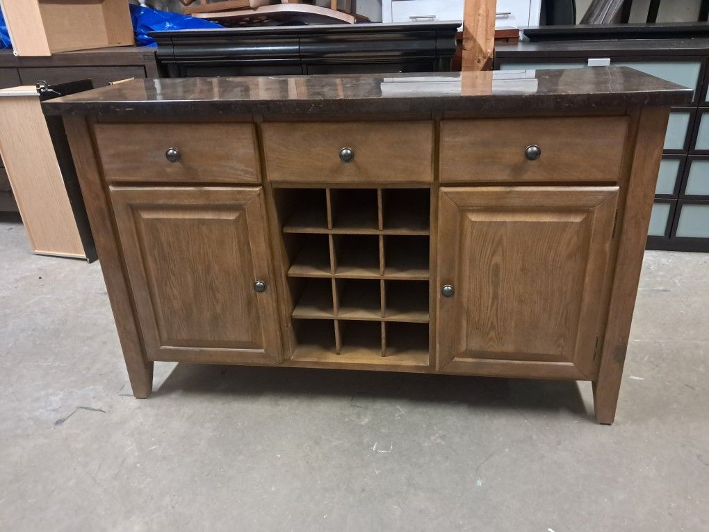 Brown Rustic / Granite Top Buffet Liquor Cabinet