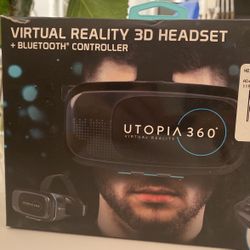 Utopia 360 Virtual Reality 3D VR Headset With Bluetooth Controller & Earbuds