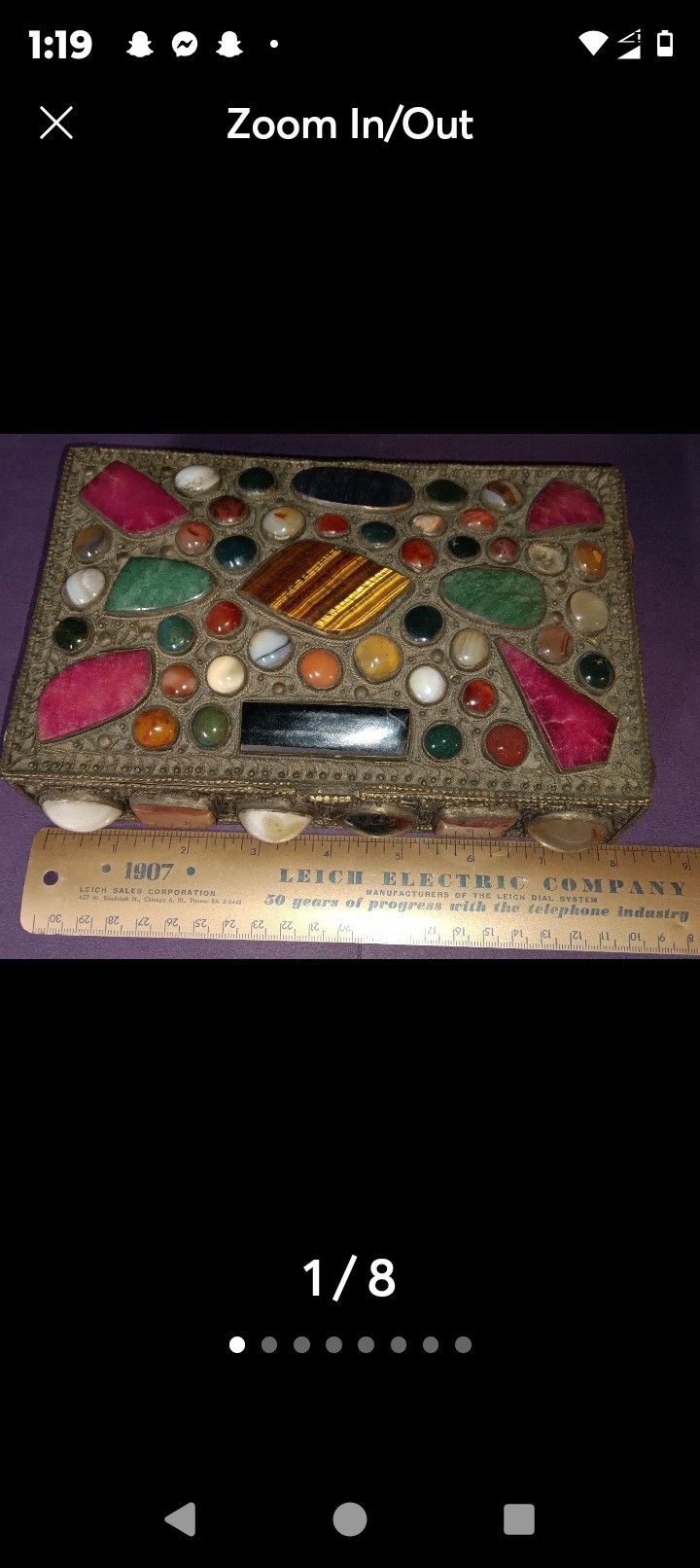 Victorian Era Pure Silver And Gemstone Coffin Box