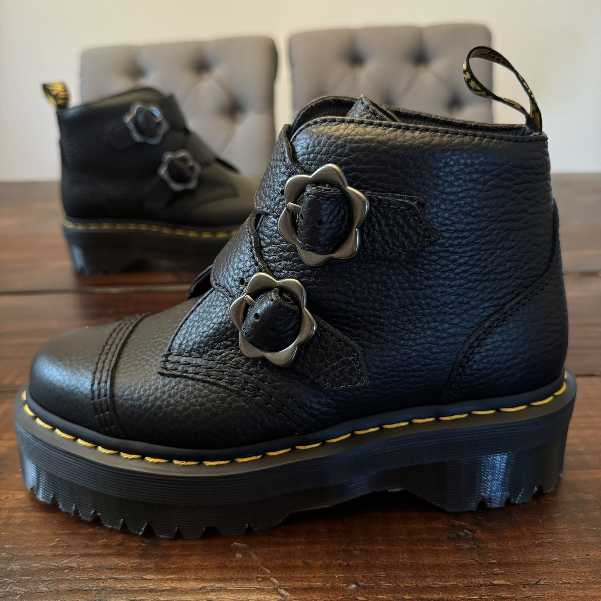 Dr Martens Women's Devon Flower Buckle Platform Boots