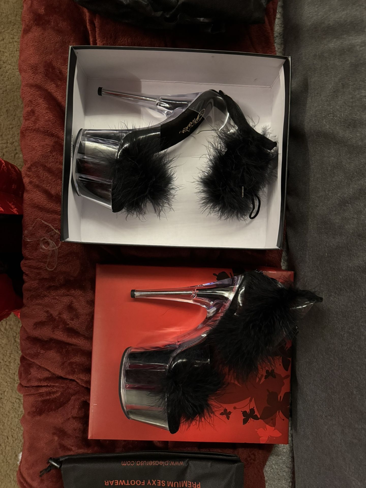 Size 9 Pleaser Heels: Black Fur Trim