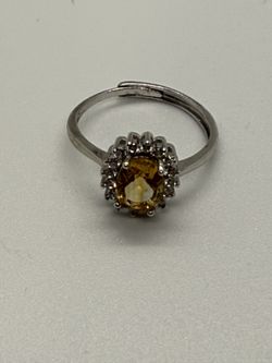 Natural Citrine Stone From Brazil Adjustable Ring On Sterling Silver