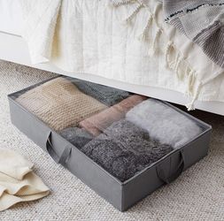 Brand new Bed Fabric Zipper Blanket Storage Container Bags with Window and Handles, 2-Pack, 18 x 42 x 6 inches, Gray