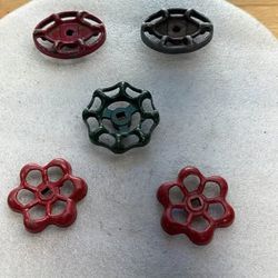 Vintage Cast Iron Faucet Valve Handles - Set of 5