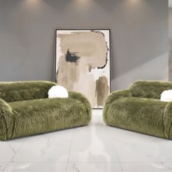 Sofa And Loveseat Green Faux Fur. New Especial Price 