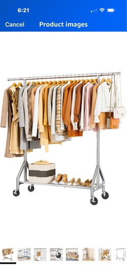HYSEYY Heavy Duty Clothes Rack Load 450 LBS, Metal Garment Rack, Standing Rolling Clothing Rack for Hanging Clothes with Sturdy Wheels & Shelves, Port