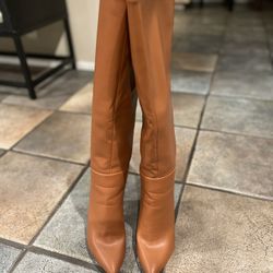Camel Faux Leather Knee High Boots!