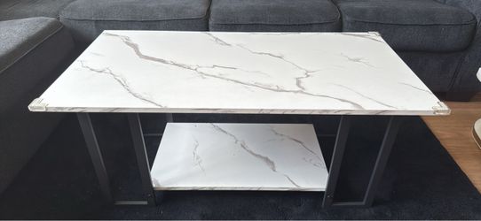 Marble wood white tables with metal frame