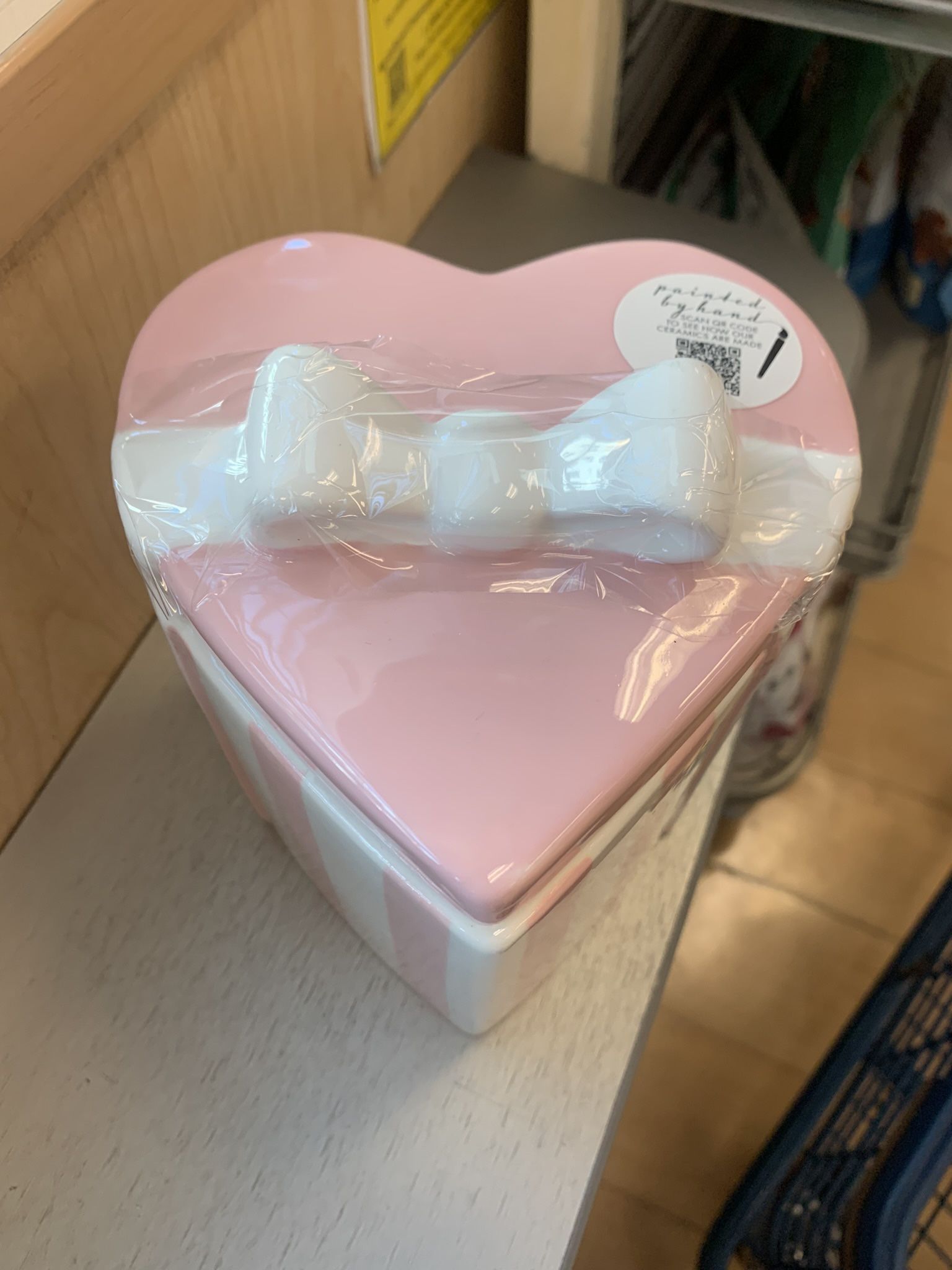 Pink & White Heart Shaped Ceramic Canister