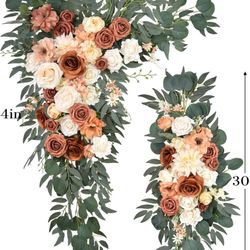 Artificial Wedding Arch Flowers Kit (Pack of 3) with 26Ft Terracotta Shiny Arch Draping Fabric for DIY Wedding Party Ceremony Reception B